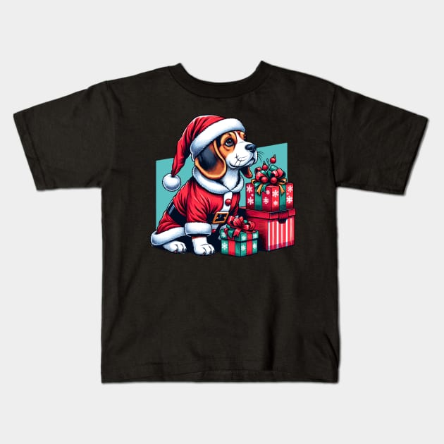 Beagle Dog Santa Claus Christmas Kids T-Shirt by Graceful Designs